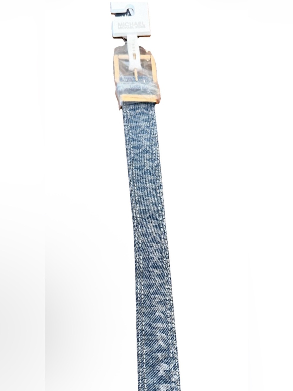Michael Kors Denim-Pattern Blue Belt with Gold Buckle Size Large NWT - Picture 2 of 9